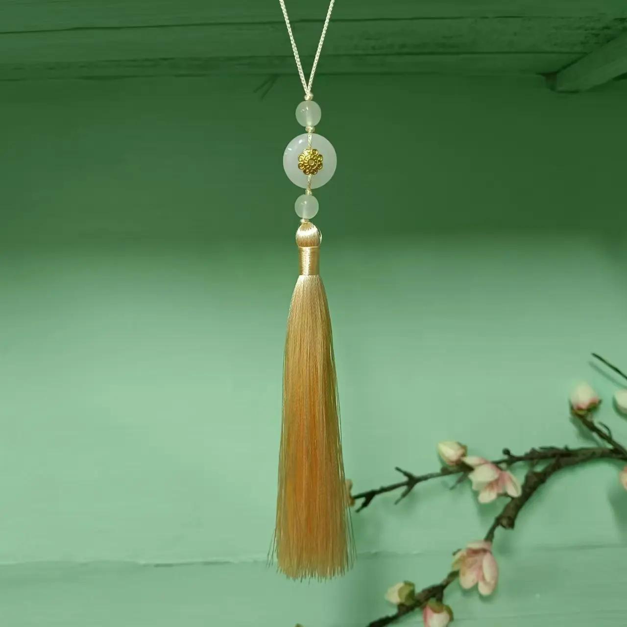 

Красивые ретро-кисточки в китайском стиле, нефритовое кольцо из полиэфирной нити, кисточки, закладка, брелок, украшения для дома 12cm хаки