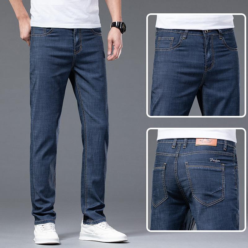 Ice-Silk Men's Denim Trousers Summer Lightweight Loose-Fit Stretch Tencel Casual Trousers New Style Business Straight-Leg Trousers