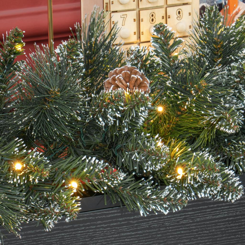 Christmas Garland with 50 White LED Lights and Decorations, In Plastic and Metal, 180x30x30 Cm, Green