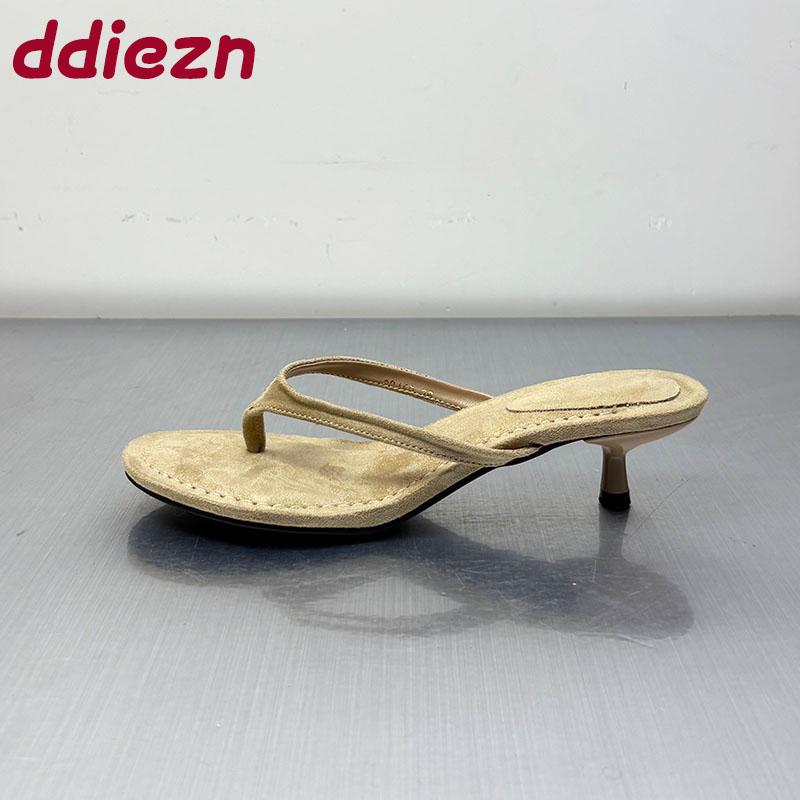 Fashion Fashion Round Toe Ladies Heeled Slippers Summer Slides Women Low Heel Slippers Female Flip flops Sandals Pumps Shoes Big Size 43