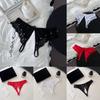 Low Waist Lace Flower Briefs Women Pearl Decor Mesh T Panties Sheer Mesh Lace Thong  Home