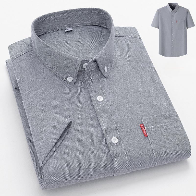 2026 New Luxury Men's Shirt Short Sleeve Summer Casual Oxford Fabric Solid Color 100% Cotton Social Office Slim Fit Men's M-5XL