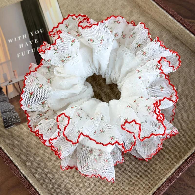 

Women Double Layer Lace White Large Hair Scrunchies Flower Headbands Girls Sweet Hair Rope Elastic Hair Ties Fashion Accessories