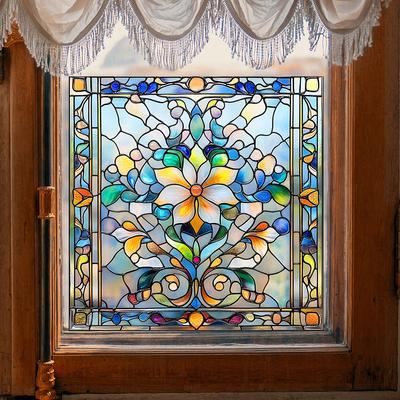Double-sided Colored Retro-patterned Balcony Glass Window Beautification and Decoration Electrostatic Window Stickers