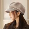 New casual versatile octagonal hat autumn hat women's big head circumference showing face small beret British retro cap