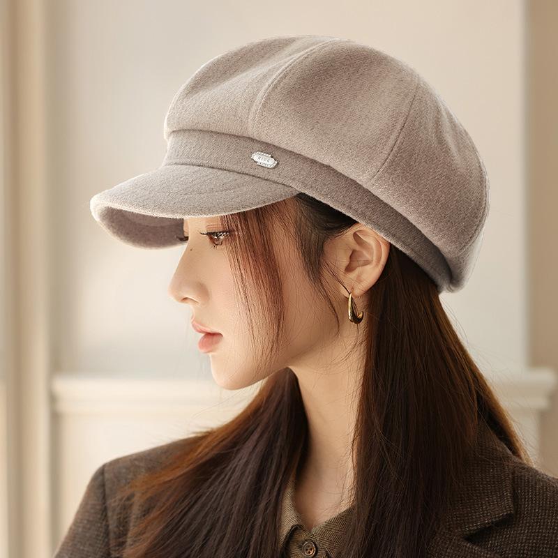 New Casual Versatile Octagonal Hat Autumn Hat Women's Big Head Circumference Showing Face Small Beret British Retro Cap