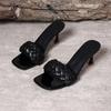 High Heel Slippers New Women's Fashion Stiletto Woven Flip Flops Square Toe Open Toe Outside Wear Cool Tug Summer
