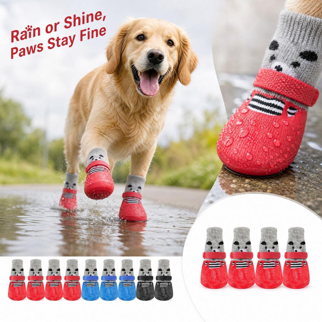 Pet Rain Boots with Silicone Non- Socks for Dogs and Cats, for Outdoor Use
