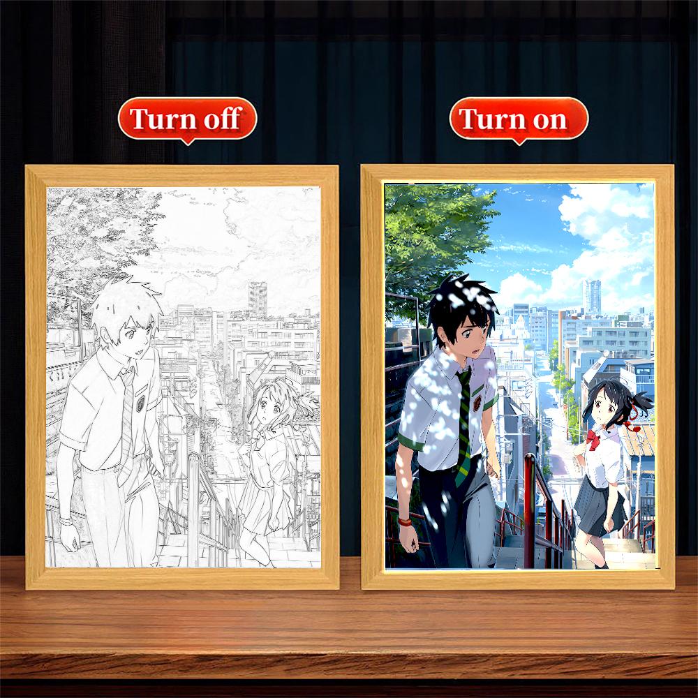 Your Name Light Painting Anime Night Light Photo Frame Cartoon Led Lights Bedroom Home Decor Ramadan 2025 Friend Gift Moon Lamp