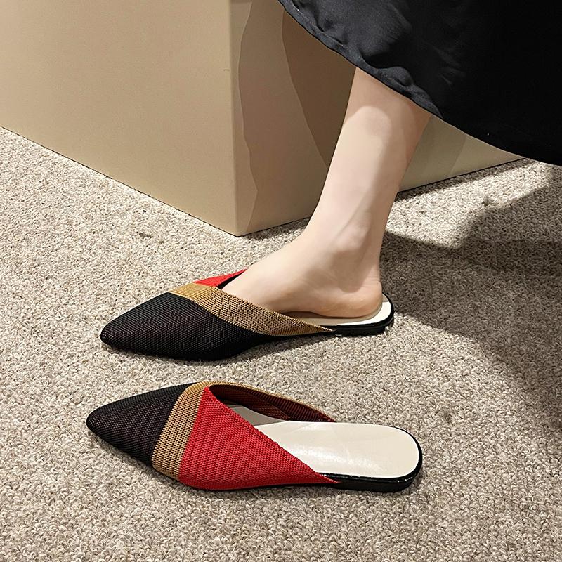 Fashion Aphixta Stretch Fabric Women Slippers Mixed Colors Breathable Mules Woman Stretch Home Slippers Fly Weave Shoes Femmes Size 42