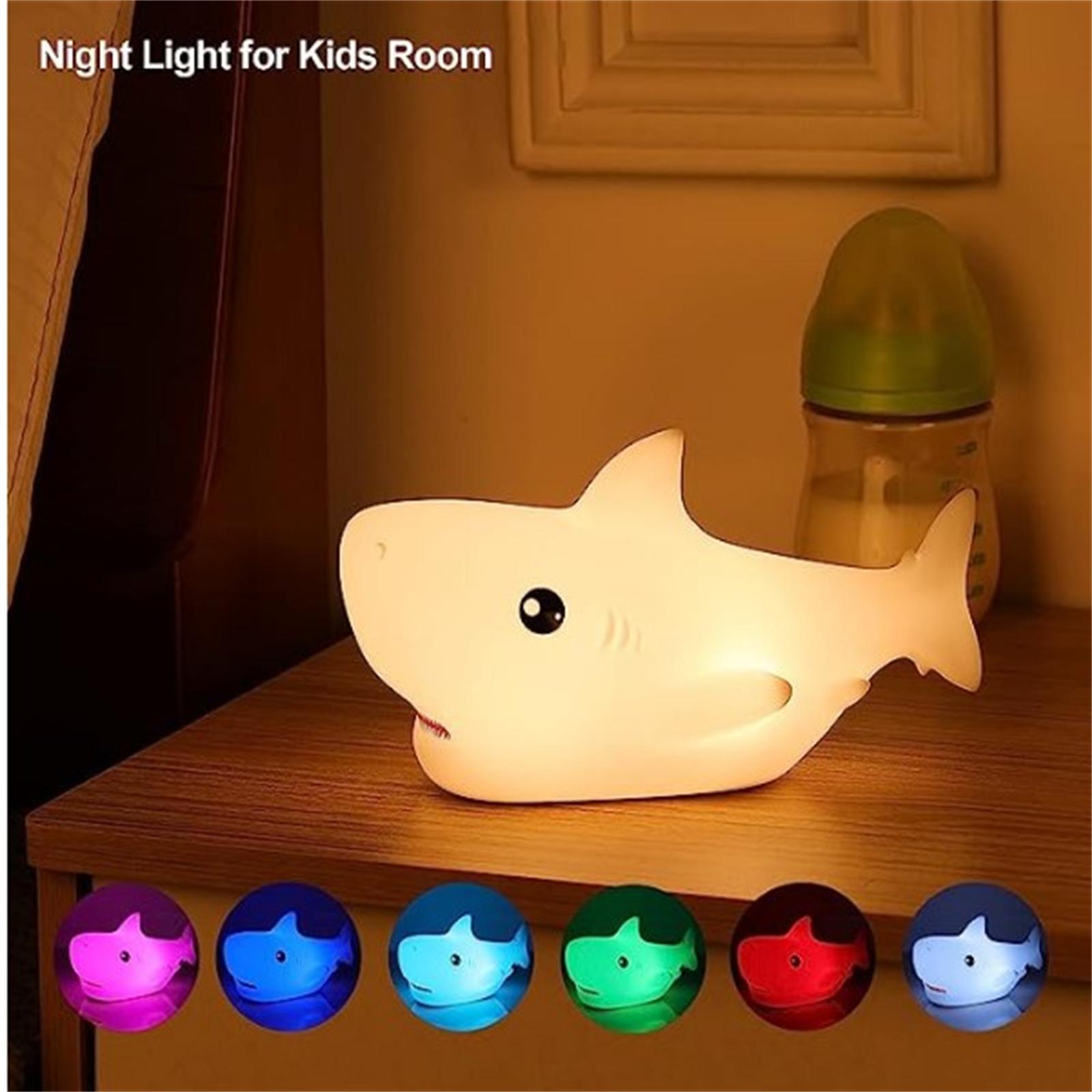 

Cute Shark Night Light For Boys Girls Silicone Animal Night Lamp Christmas Gifts For Kids Teens Room Decor white#0