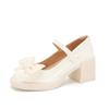 Mary Jane women's shoes summer new versatile thick heel high heel pearl temperament bow shoes