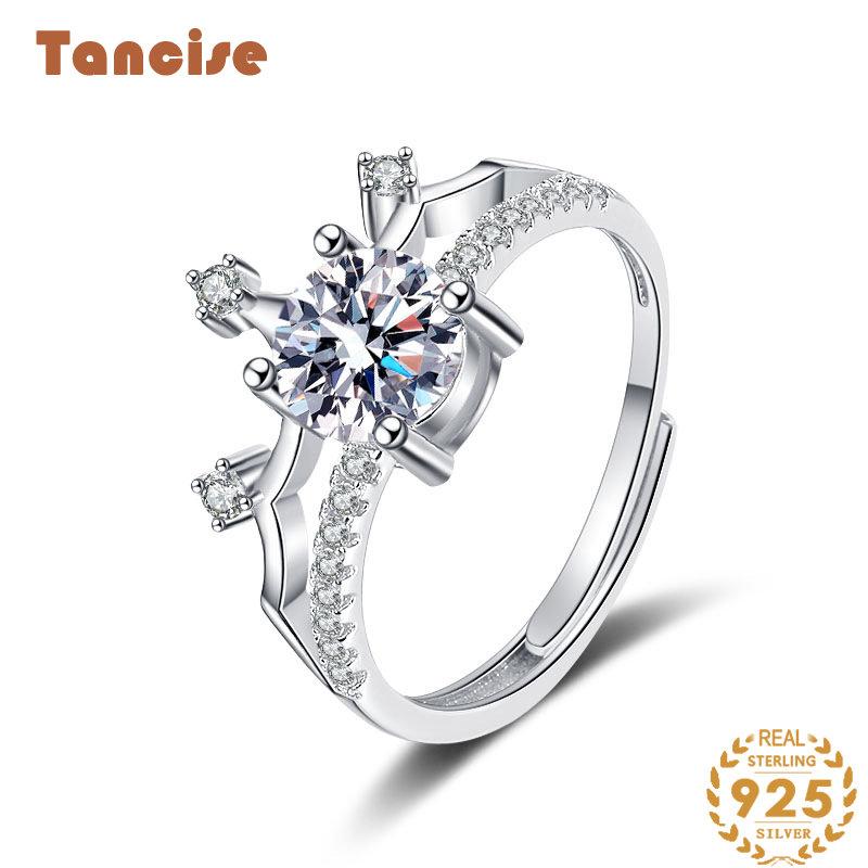 Tancise Classic Moissanite Silver Ring Dam Smycken Bröllopslöfte Party Present_voghion.com