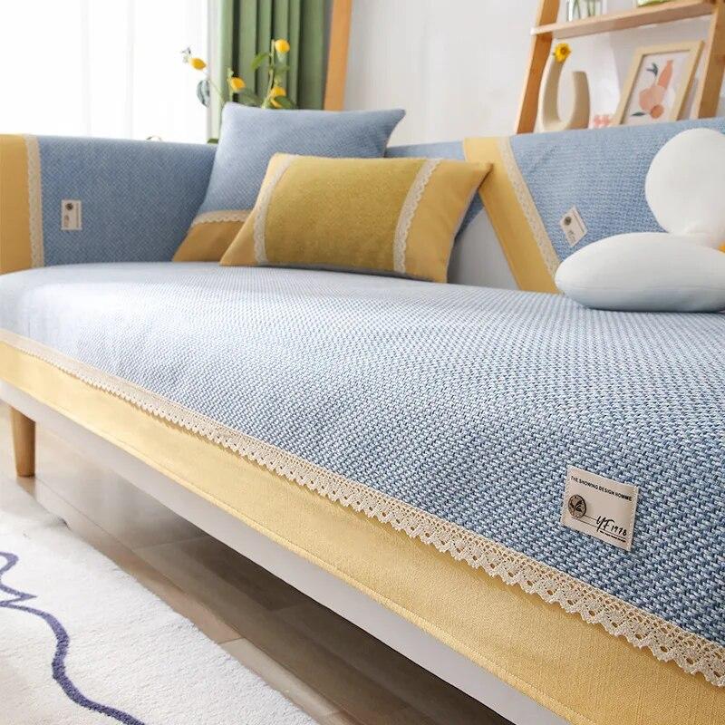 Cotton Color Block Linen Sofa Cover Non-slip Sofa Cushion Towel Home Decoration Carpet Simplicity Couch Cover for Living Room