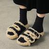 Thick-soled buckle drag autumn and winter new one-word fluffy slippers women wear thick-soled velvet thermal cotton shoes