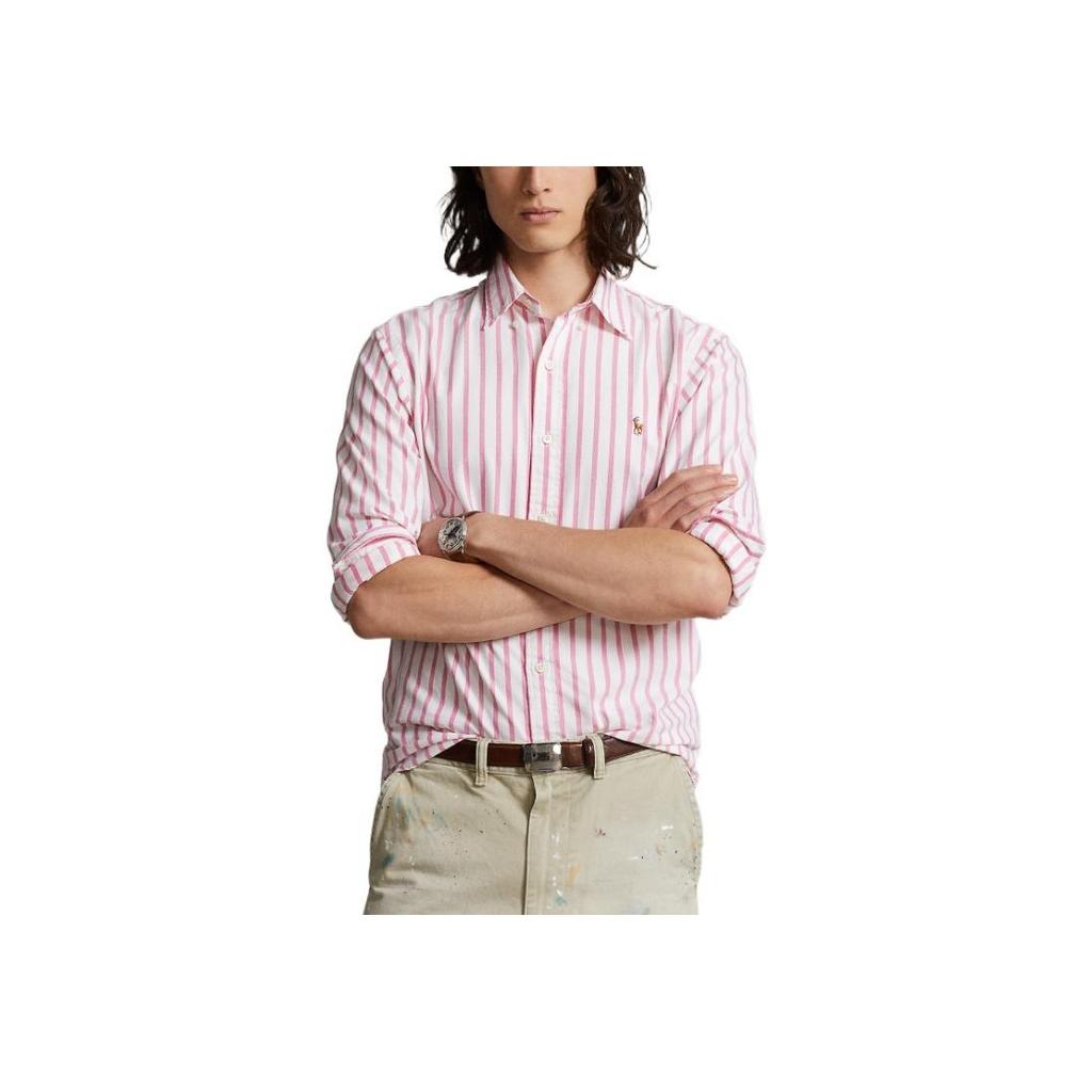 Polo Ralph Lauren Ss23 Striped Logo Embroidered Long Sleeve Shirt Men Shirts Pink MNPOWOV16822908-650