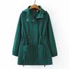 Women Solid Mid Long Hooded Trench Coat Middle Aged Mothers Plus Size Outerwear