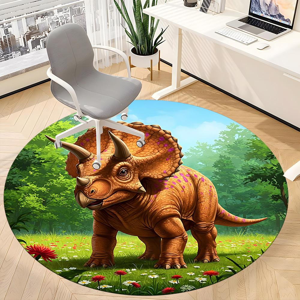 1pc Dinosaur Print Chair Carpet for Office, Round Polyester Mat, Indoor Decor for Office, Easycare Fabric, Washable Non-slip Area Carpet