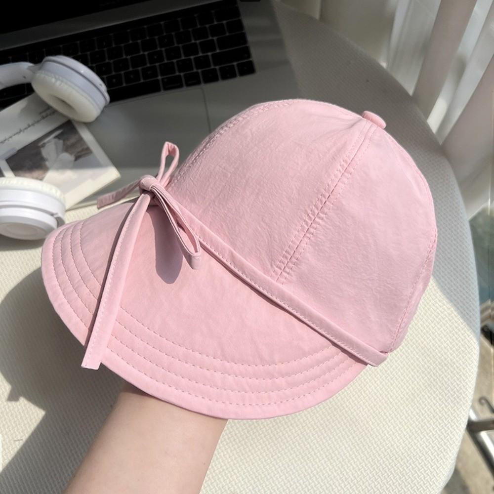 Wide Brim Bucket Hat Lace-up Fisherman Cap Casual Duck Tongue Cap  Women Girls Wear