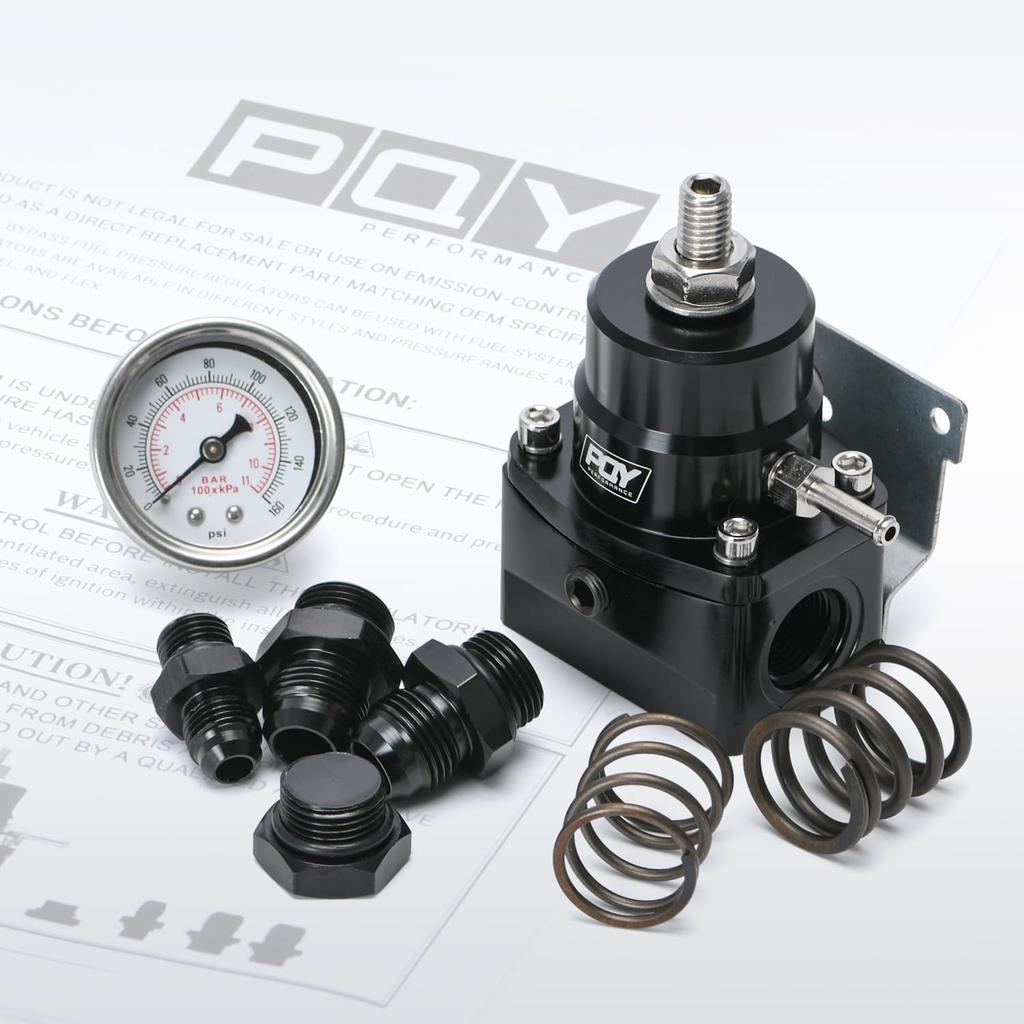 Adjustable Fuel Pressure Regulator Kit 3-70PSI With AN8 Feed Port And AN6 Return Port (Black)