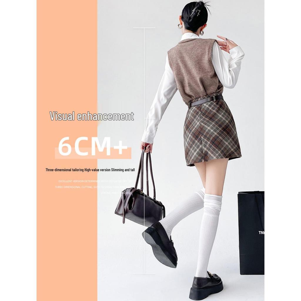 Women's High Waist Plaid Wool A-Line Skirt - Retro Style for Spring and Autumn