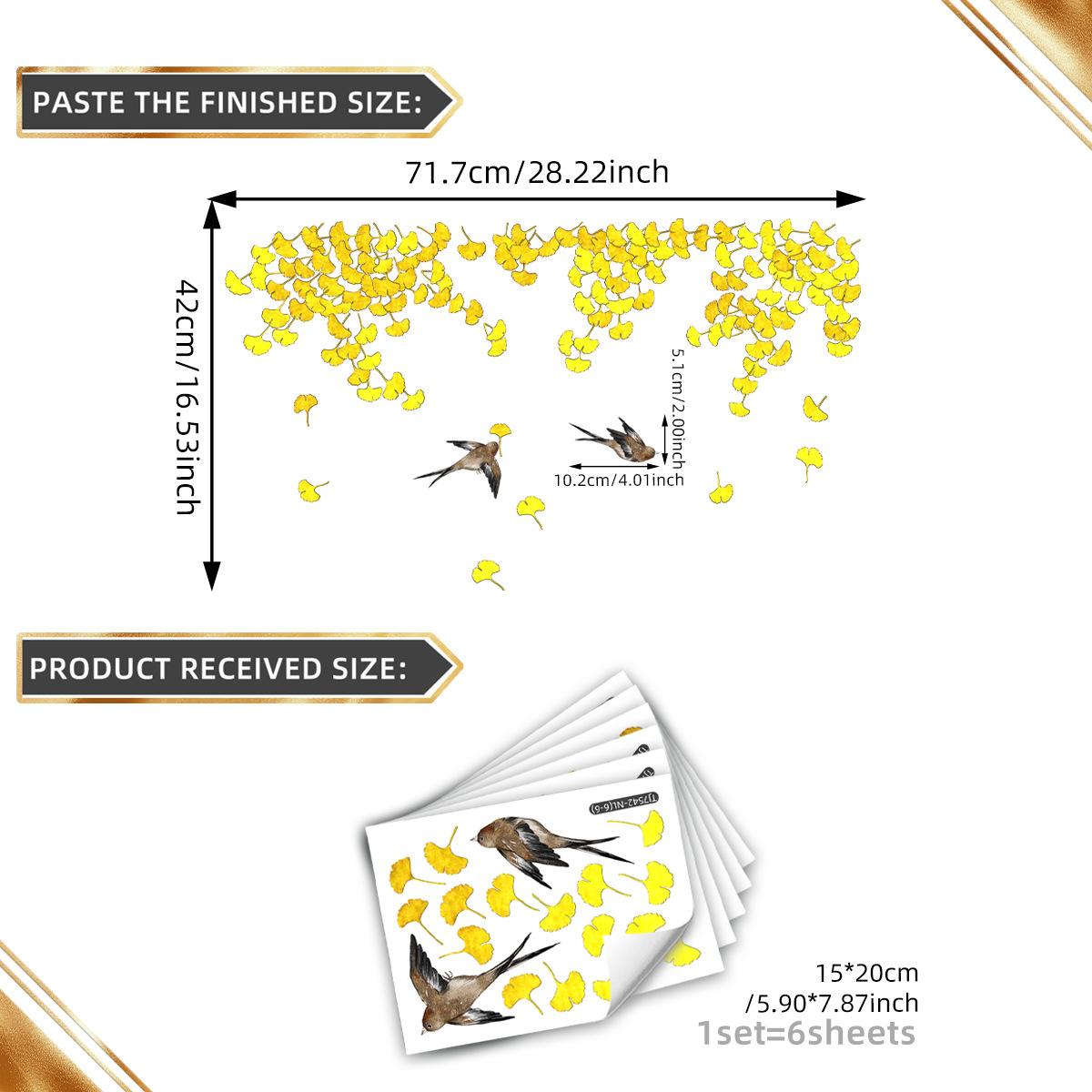 

Tj7543 Hand-Painted Ginkgo Biloba Leaf Bird Bronzing Wall Sticker Decoration Living Room Bedroom Background Self-Adhesive Wall Sticker