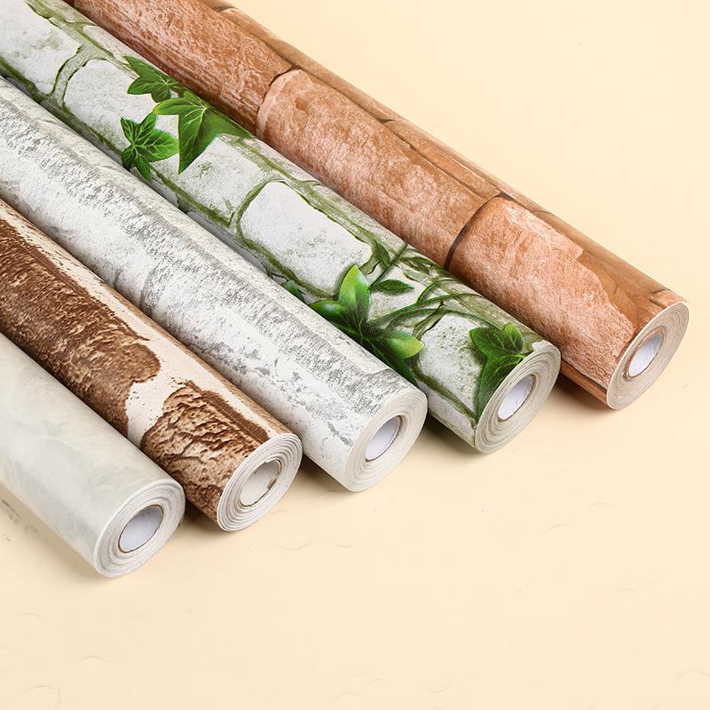 Retro Cegła i Kwiatowy Samoprzylepna Wodoodporna Tapeta Peel & Stick Dekoracja Ścienna Biurko i Meble DIY Zdejmowane Naklejki