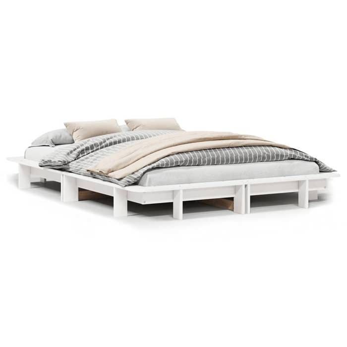 VidaXL Bed Frames White 150x200 Cm Solid Pine Wood, Bedroom Furniture, Slatted Base, Wooden Bed 350657