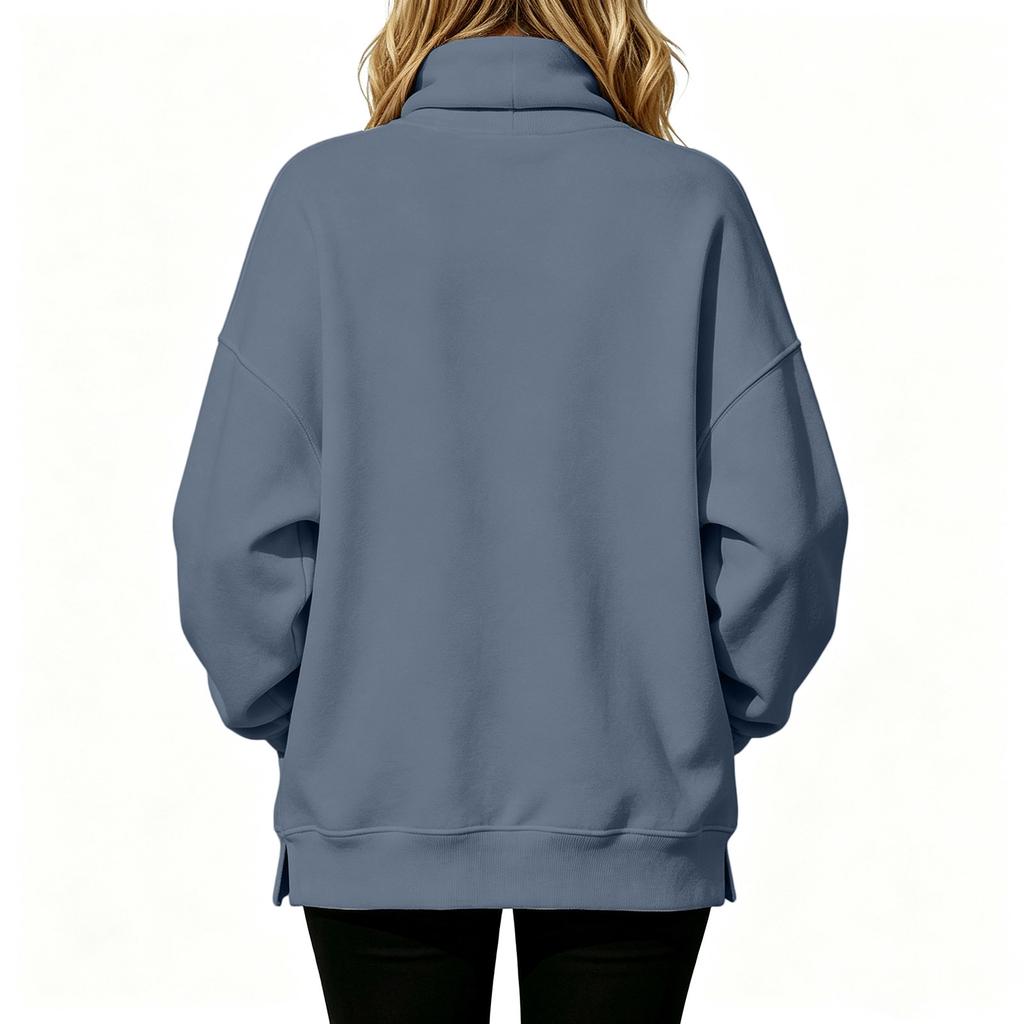 Women's Mock Neck Pullover Sweatshirt Loose Fit Casual Color Long Sleeve for Everyday Wear
