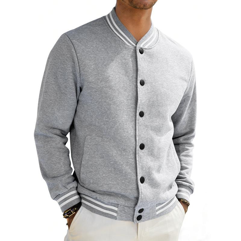 Men S Vintage Loose Fleece Stand Collar Baseball Jacket