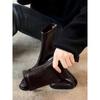 French square head temperament high heel thin boots women's British style retro rear zipper elastic short boots