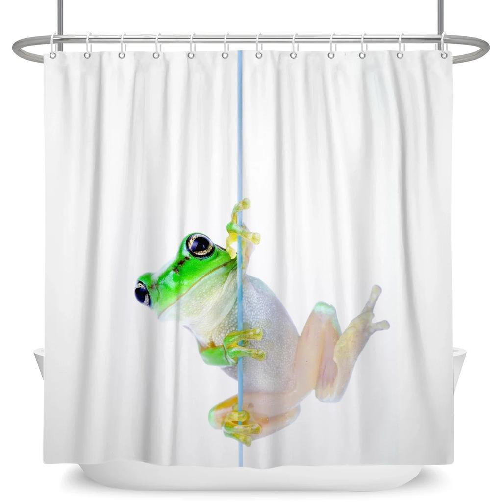 Funny Frog Cartoon Shower Curtain Sets Leaf Animal Creative Children Bathroom Decor Waterproof Fabric Home Hooks Bath Curtains