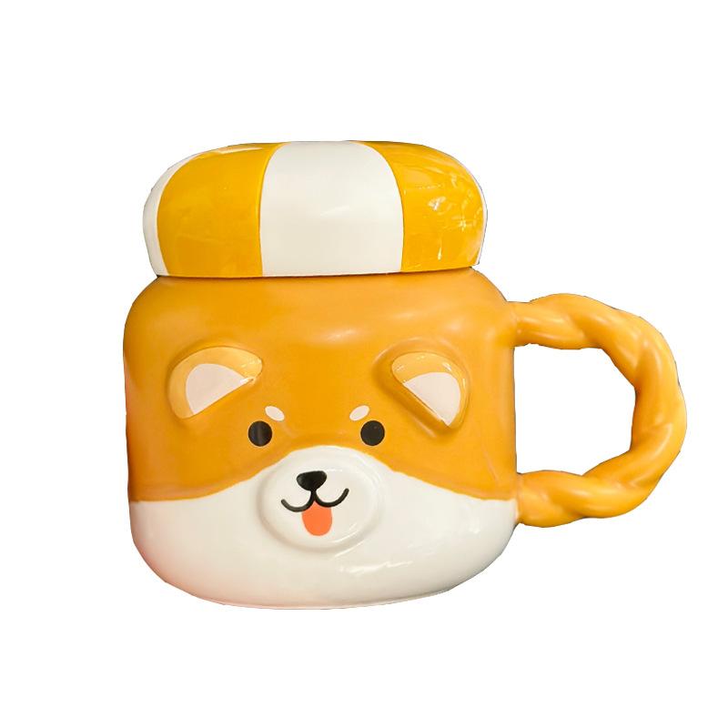 Cute Cartoon Puppy Mug With Lid High Value Ceramic Water Cup Girl Heart Office Coffee Cup Souvenir
