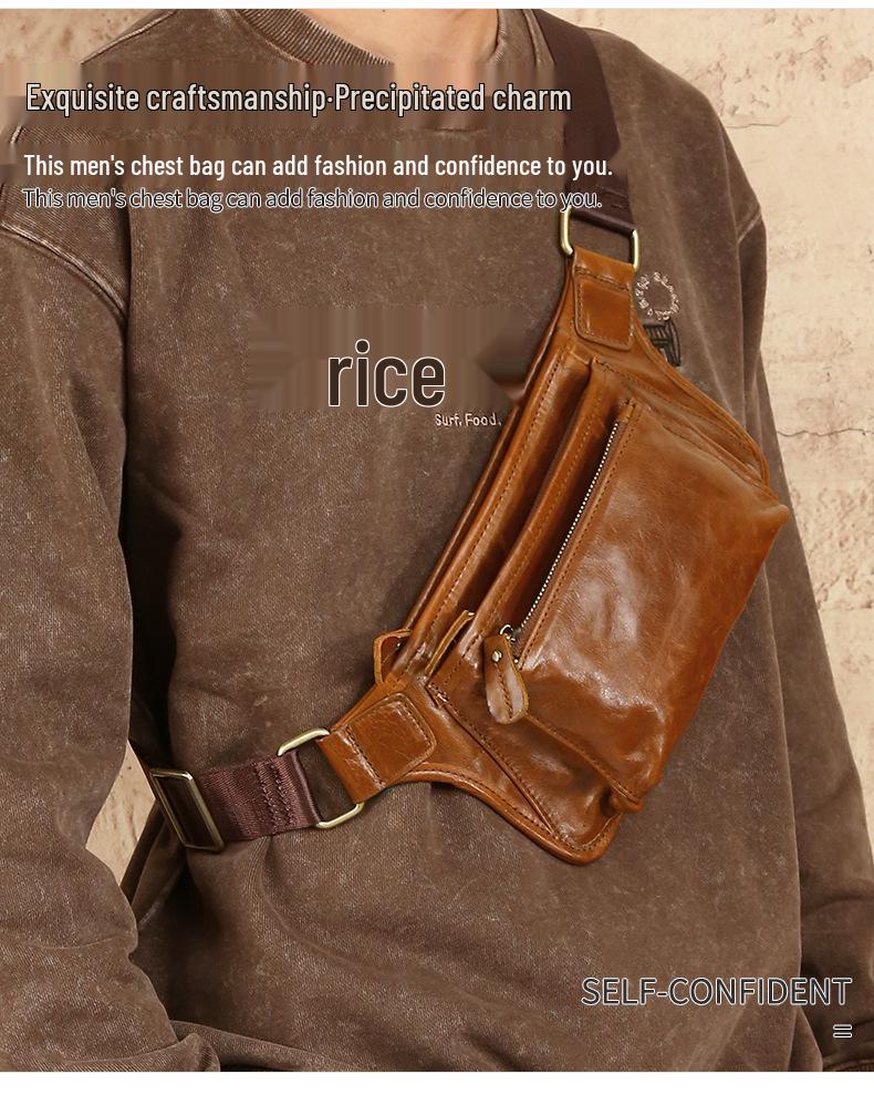 Men's Genuine Leather Chest Bag: Top Layer Cowhide, Outdoor Casual Crossbody, High-End Commuter Style