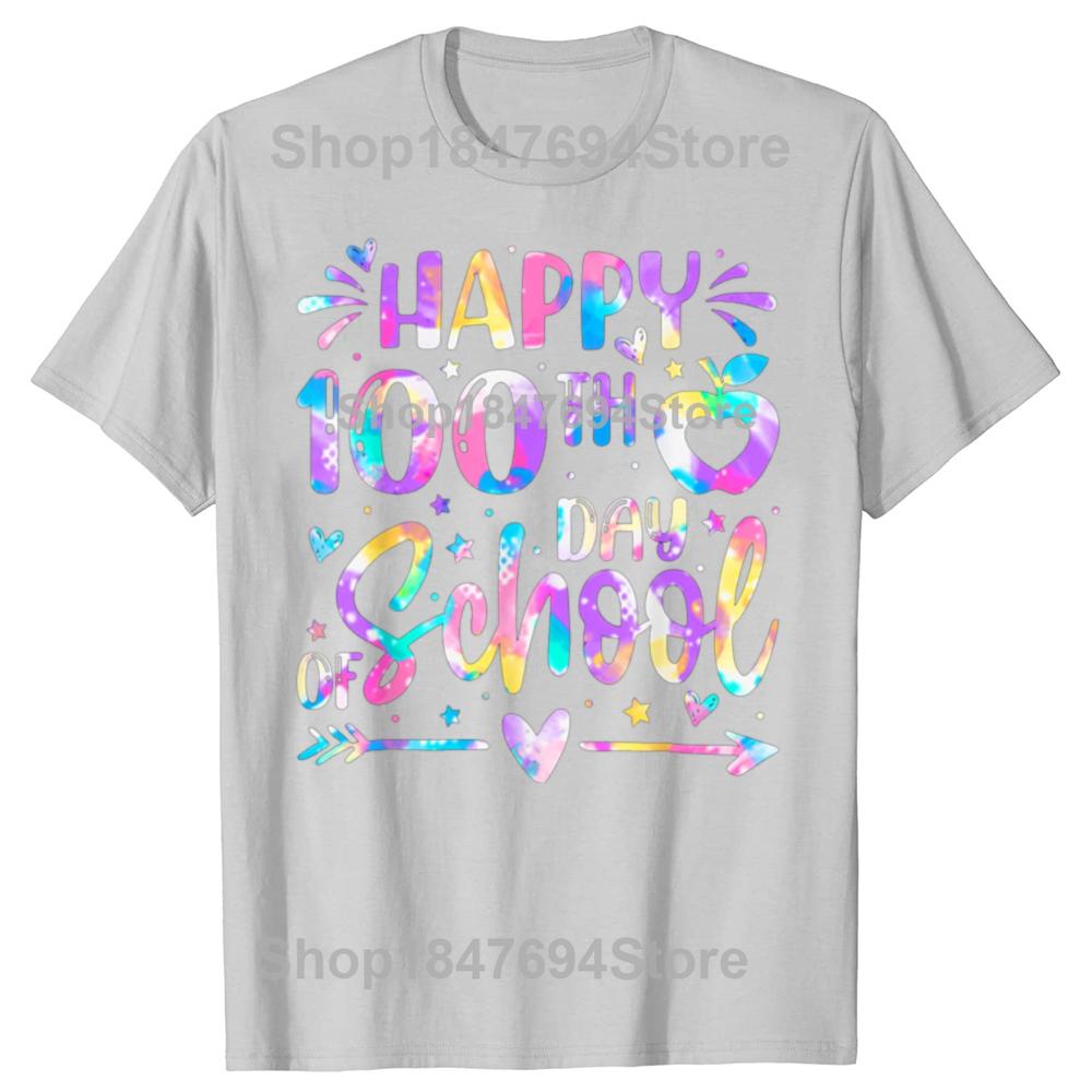 Funny Happy 100th Day Of School  Rainbow 100 Days 100% Cotton T-shirts Men Casual Tshirt Loose Oversized Streetwear T Shirt