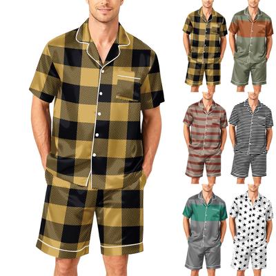 Men's Short Sleeve Pajama Set Button Down Shirt with Notched Collar and Matching Shorts Soft Lightweight Casual Sleepwear S To XXXXL