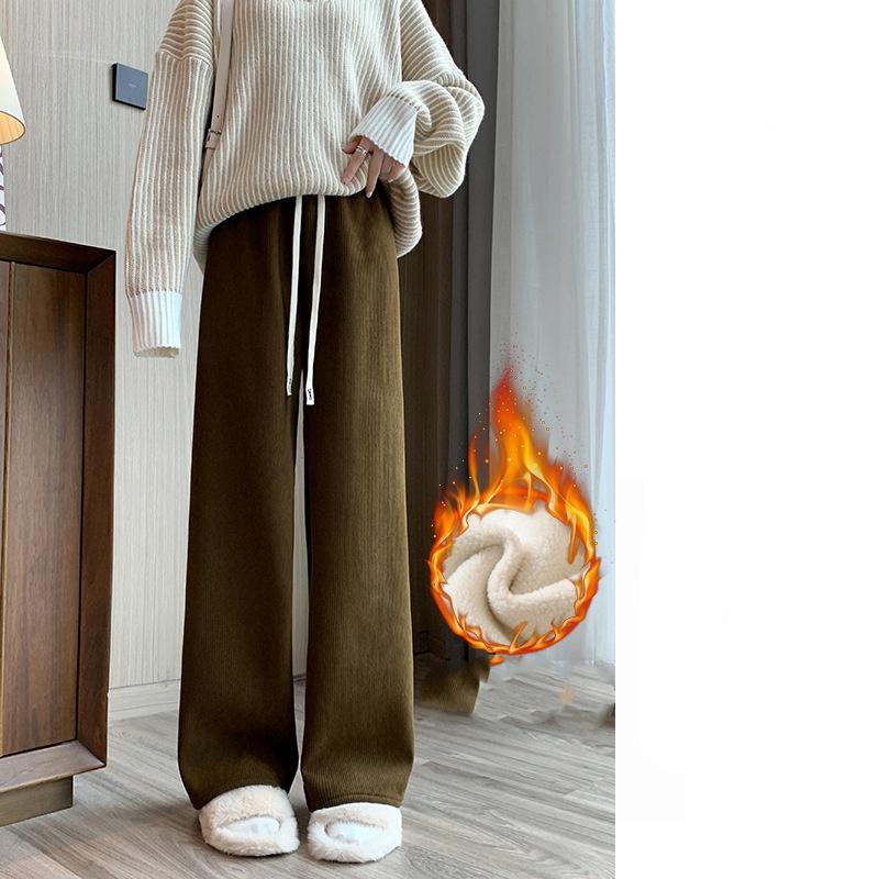 Autumn Winter The Season Women's Wide Leg Pants Drapey Corduroy Fleece Lined Straight Cut Slimming Versatile Tencel Narrow