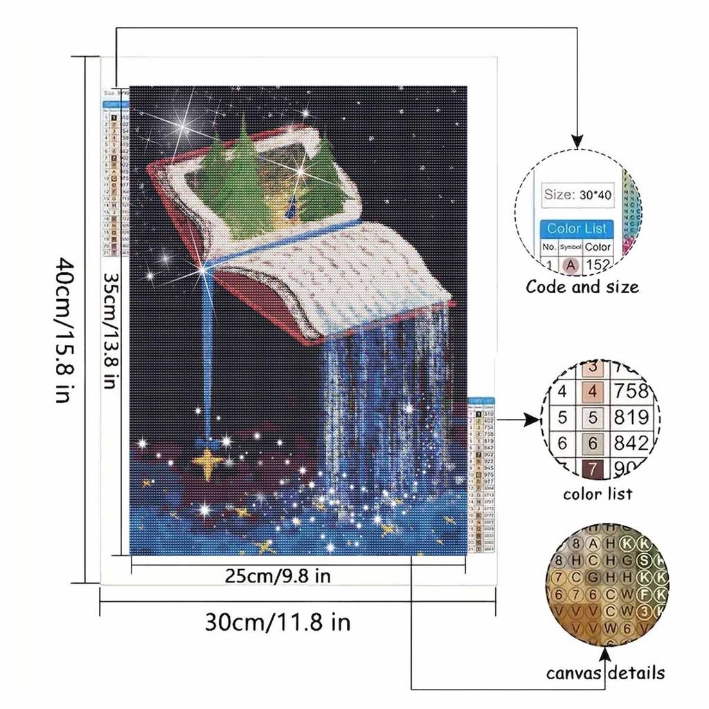 5D FullDrill Round Diamond Painting Kit Fantasy Book Forest Waterfall for Bedroom Decor. Mosaic Craft Wall Art