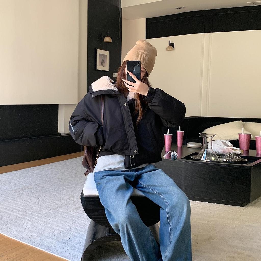 Autumn Winter Thicken Warm Parka Women Casual Sweety Solid Color Big Pocket Loose Jackets Outwear