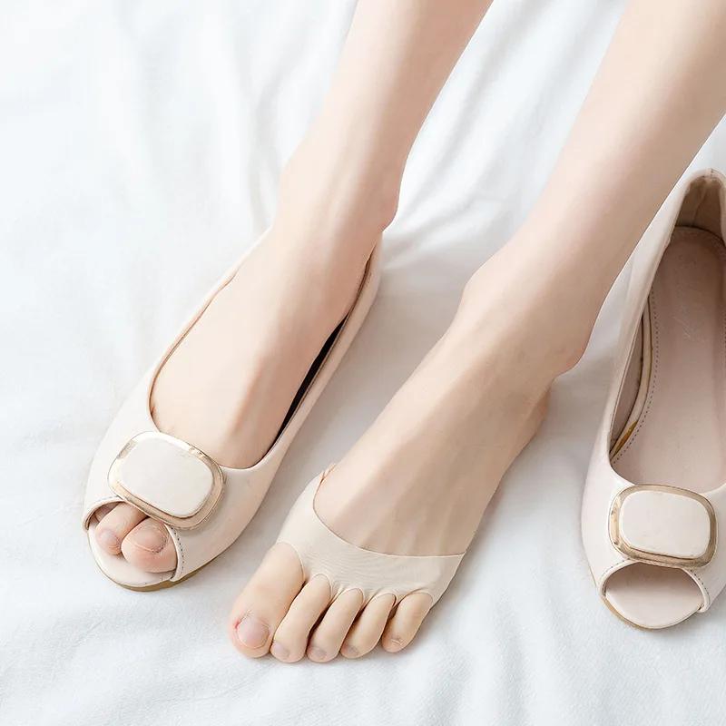 Five Fingers Forefoot Pads for Women High Heels Half Insoles Summer Thin Breathable Ice Silk Invisible No Show Socks Insoles