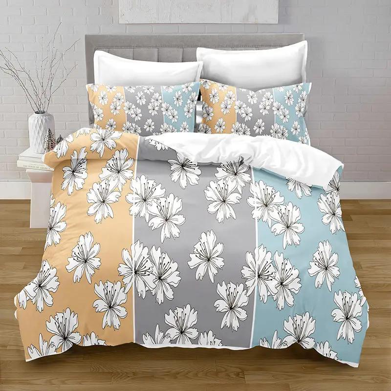 Floral Duvet Cover Set King Queen Lovely Red Pink Flowers and Green Leaf Polyester Bedding Set for Girls Women Black Multicolor
