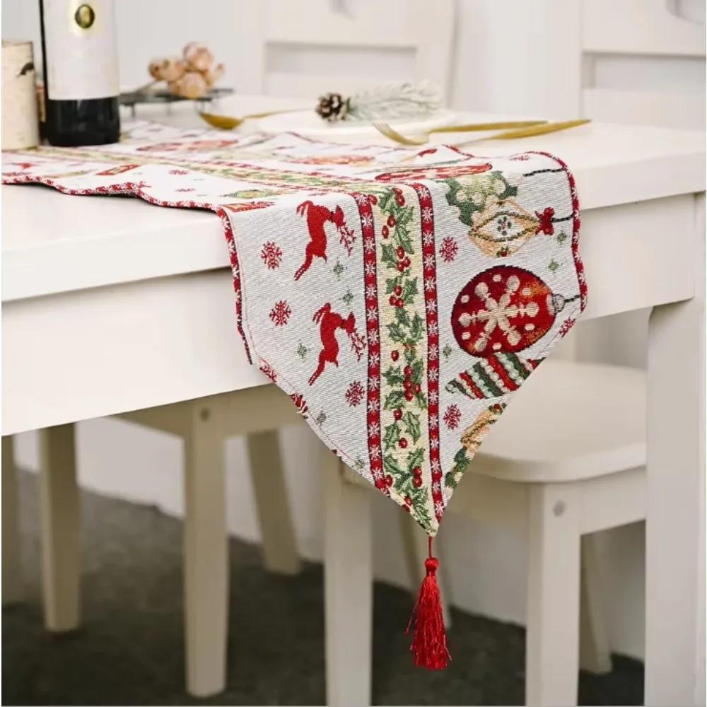 1pcs Christmas Decorations Table Flag Creative Christmas Tablecloth Long End Table Table Decoration Home Holiday Dress Fringe