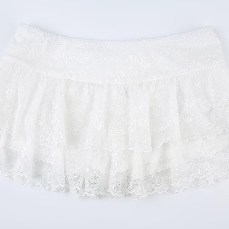 2024 Summer Street Style Low-Waist Lace Patchwork A-Line Mini Skirt for Women