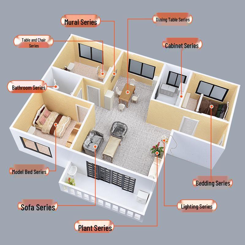 1:20 Scale 3D Miniature Architectural Model: Floor Plan Scene with ABS Furniture
