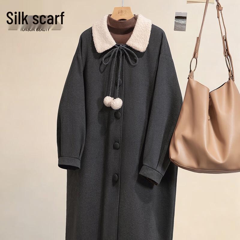 Женское зимнее пальто с цветными блоками и лацканами, смесовое шерстяное L