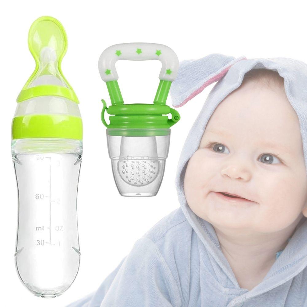 Baby Feeding Combo – Fruit Feeder & Silicone Spoon Feeder Bottle (Pack of 2)