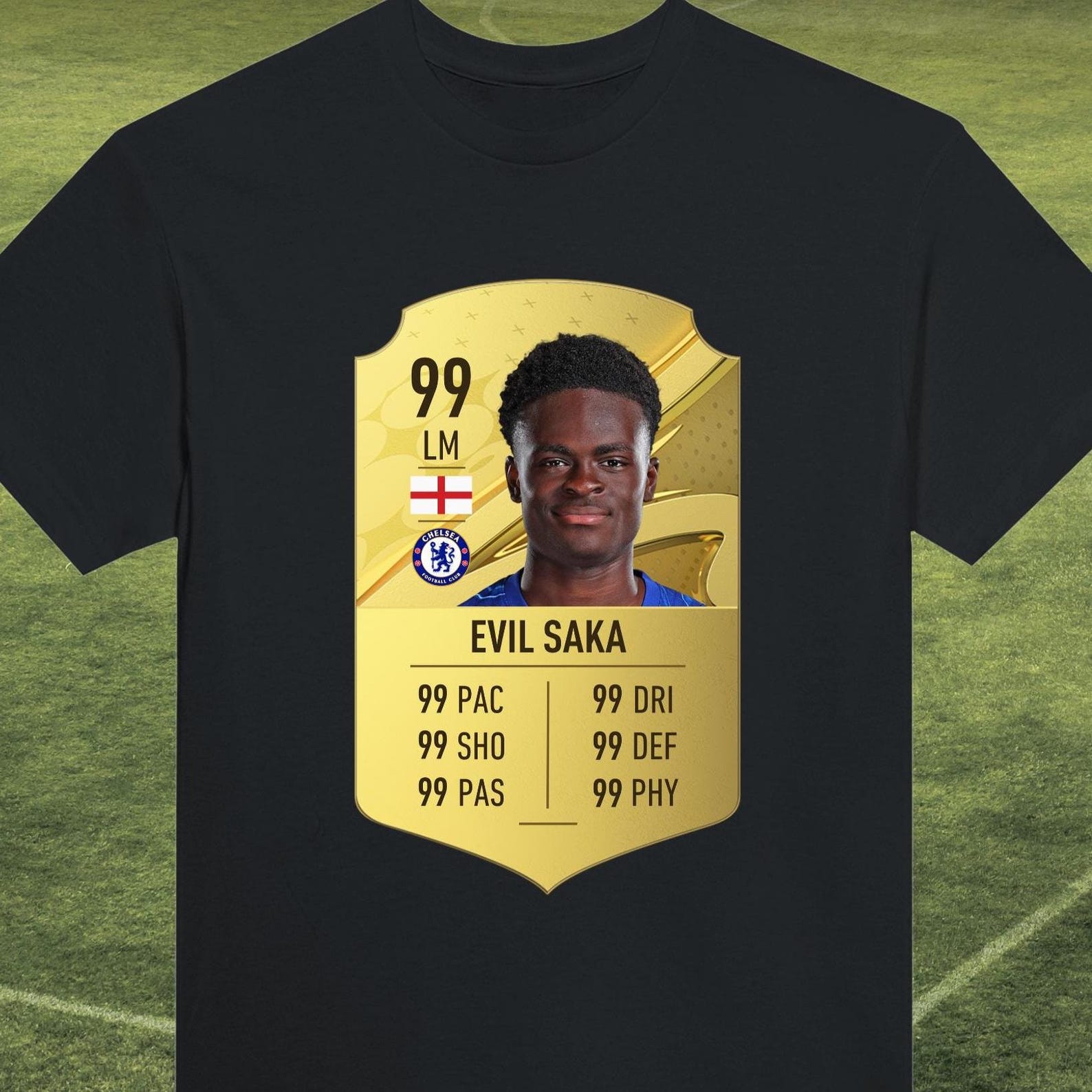 Evil Saka Chelsea Fan T-Shirt: Tyrique George Football Meme S