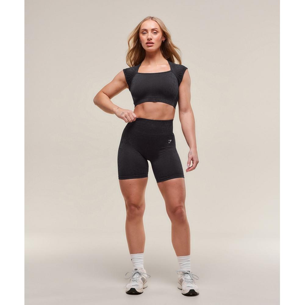 Gymshark Adapt X Whitney Animal Top Crop Fără Cusături Negru Gri Asfalt B3b2h Bc3c