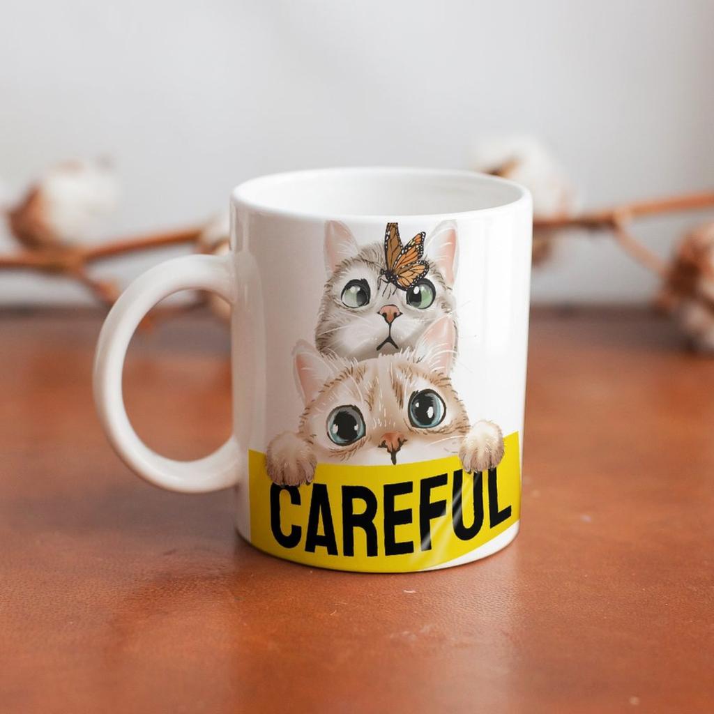 1Pack 11oz White Ceramic Mug Double-Sided Printed Craft Durable Coffee Cup Perfect For Home Office Gift Daily Use
