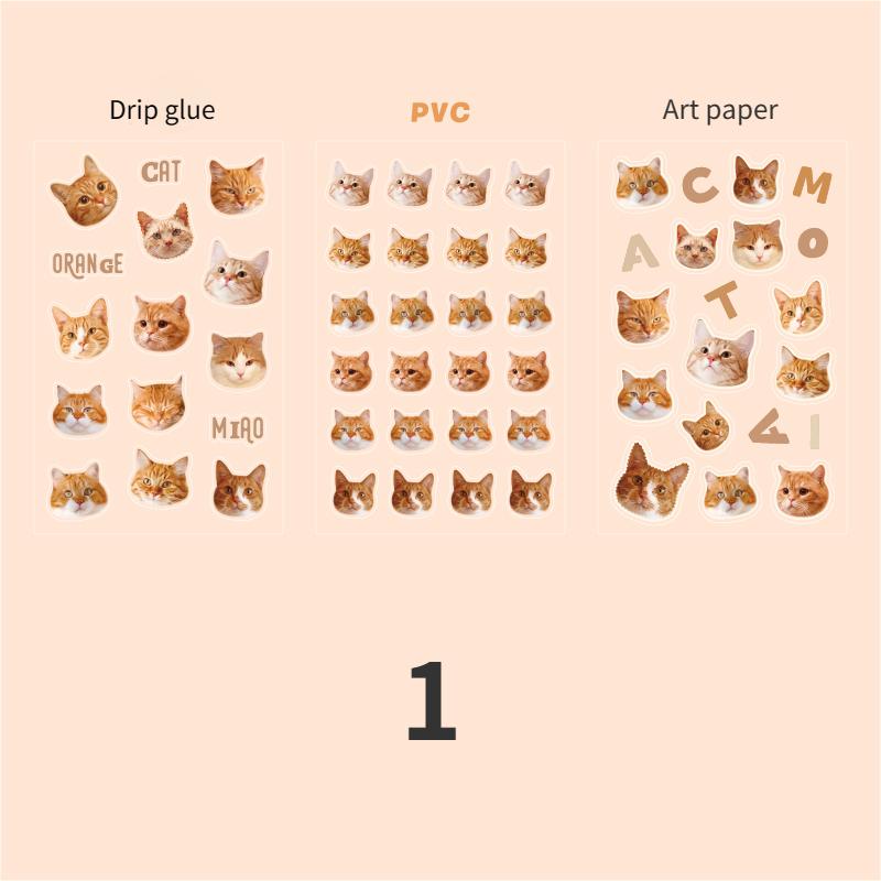 3pcs/pack Cat Head Flat Stickers Animal Stickers Kawaii Cartoon Sticker Cute Handbook DIY Material Decorative Scrapbook Stickers